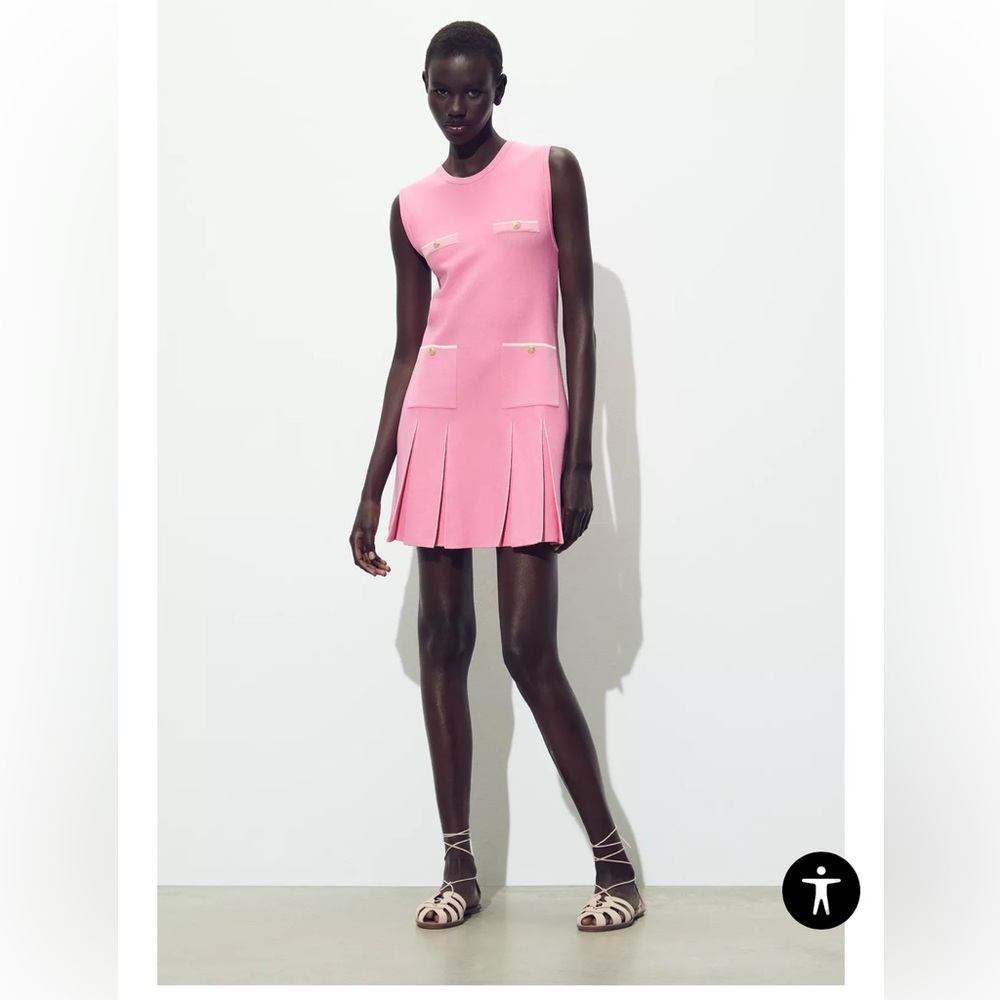 PLEATED KNIT DRESS. PINK-SIZE L